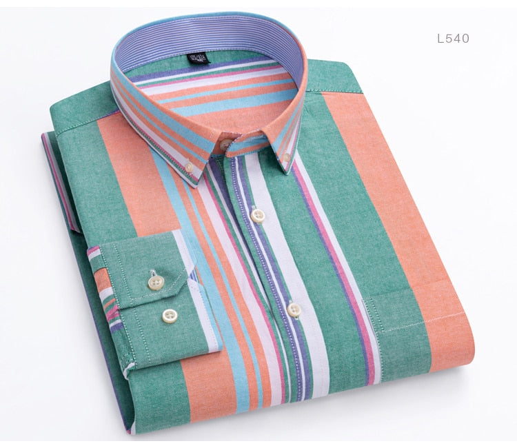 Men's Versatile Casual Checkered Oxford Cotton Shirts Single Pocket Long Sleeve Standard-fit Button Down Gingham Striped Shirt The Clothing Company Sydney