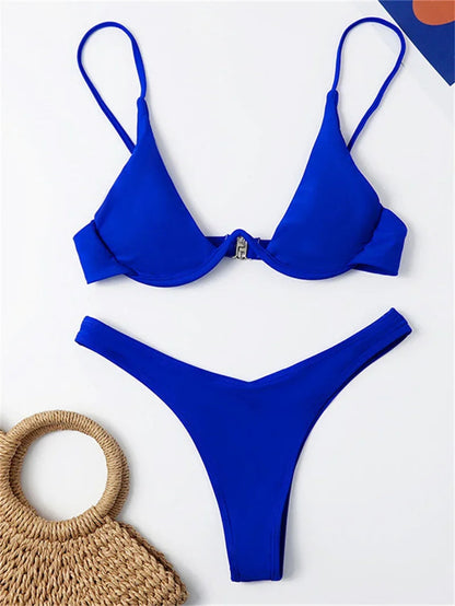 2 Piece Underwire Bikini Women Solid Red Push Up Bra Thong Swimsuit Haler V Neck Bathing Suit Mini Micro Thong Swimwear The Clothing Company Sydney