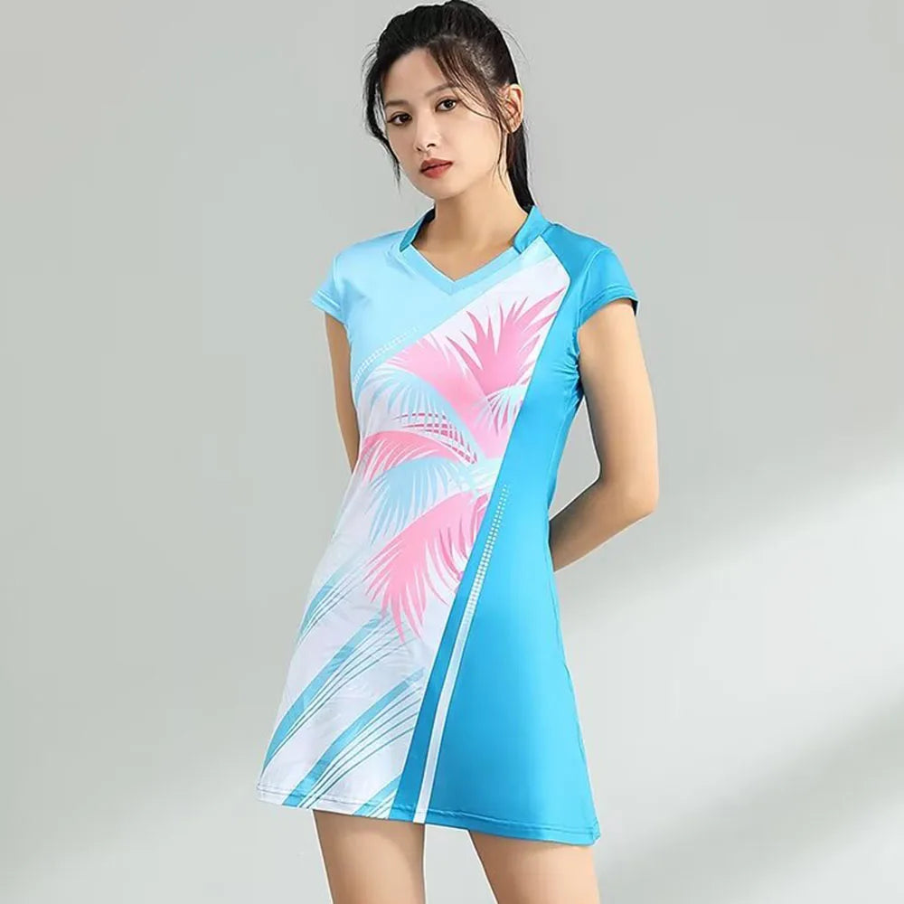 Women's Tennis Dress With Separate Shorts Short Sleeve Print Table Tennis Badminton Inner Shorts Gym Sports Dress The Clothing Company Sydney