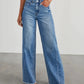 Spring Summer Women's Clothing Solid Color Loose Wide Leg Side Seam Stitching Frayed Hem Jeans The Clothing Company Sydney