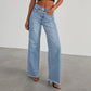 Spring Summer Women's Clothing Solid Color Loose Wide Leg Side Seam Stitching Frayed Hem Jeans The Clothing Company Sydney