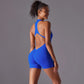 Hollow Backless Sport Jumpsuit Short Woman One Piece Gym Outfit Sleeveless Zipper Fitness Overalls Yoga Romper