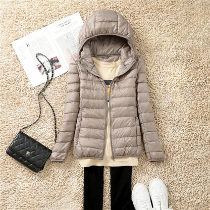 Women Puffer Jacket Plus Spring Autumn Female Ultra Lightweight Packable Hooded Down Coats - The Clothing Company Sydney