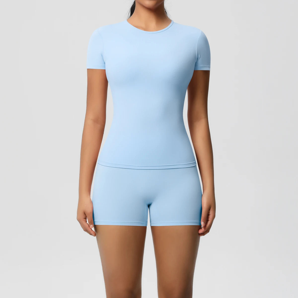 2 Piece Quick-Drying Gym Leggings Set Summer Short Sleeve Breathable Stretchy Yoga Slim Fitness Active Top Women's Cycling Bike Shorts The Clothing Company Sydney