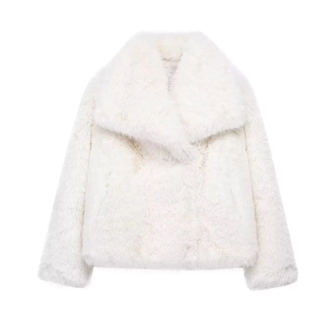 Women's Fashion Cropped Faux Fur Jacket Coat Long Sleeve Front Snap-button Outerwear Chic Lapel Collar Thick Coat The Clothing Company Sydney