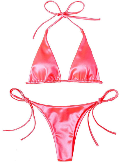Metallic Halter Triangle Swimsuit Women Swimwear Bathing Suits Brazilian Thong Micro Bikinis Set Beach Wear - The Clothing Company Sydney