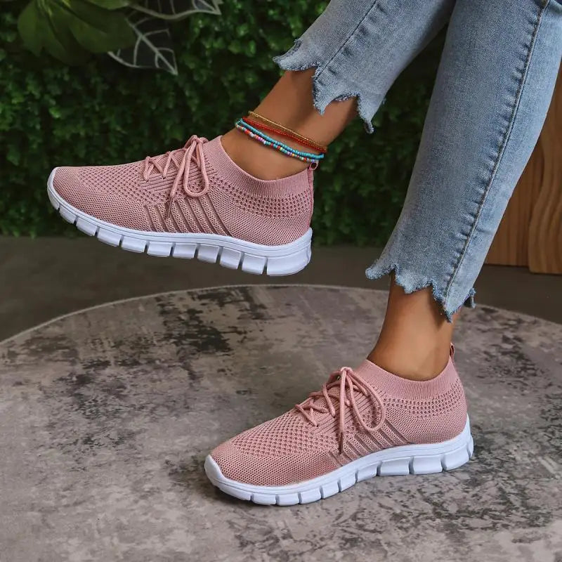 Mesh Breathable Soft Sole Sneakers Lightweight Non-Slip Running Walking Casual Lace Up Flats Shoes - The Clothing Company Sydney