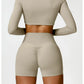2 Piece Long Sleeve Gym Set Women Yoga Clothes Quick-Drying Sportswear Running Leggings Workout Sports Crop Top Shorts