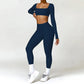 2 Piece Long Sleeve Gym Set Women Yoga Clothes Quick-Drying Sportswear Running Leggings Workout Sports Crop Top Shorts