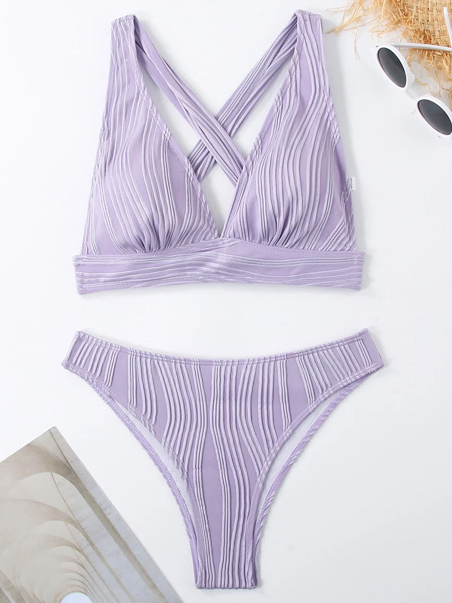 2 Piece Wrinkled Crinkled Bikini Swimwear Swimsuit Two-pieces Bikini Set High Cut Bathing Suit Swim Beach Wear The Clothing Company Sydney