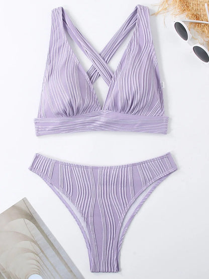 2 Piece Wrinkled Crinkled Bikini Swimwear Swimsuit Two-pieces Bikini Set High Cut Bathing Suit Swim Beach Wear The Clothing Company Sydney