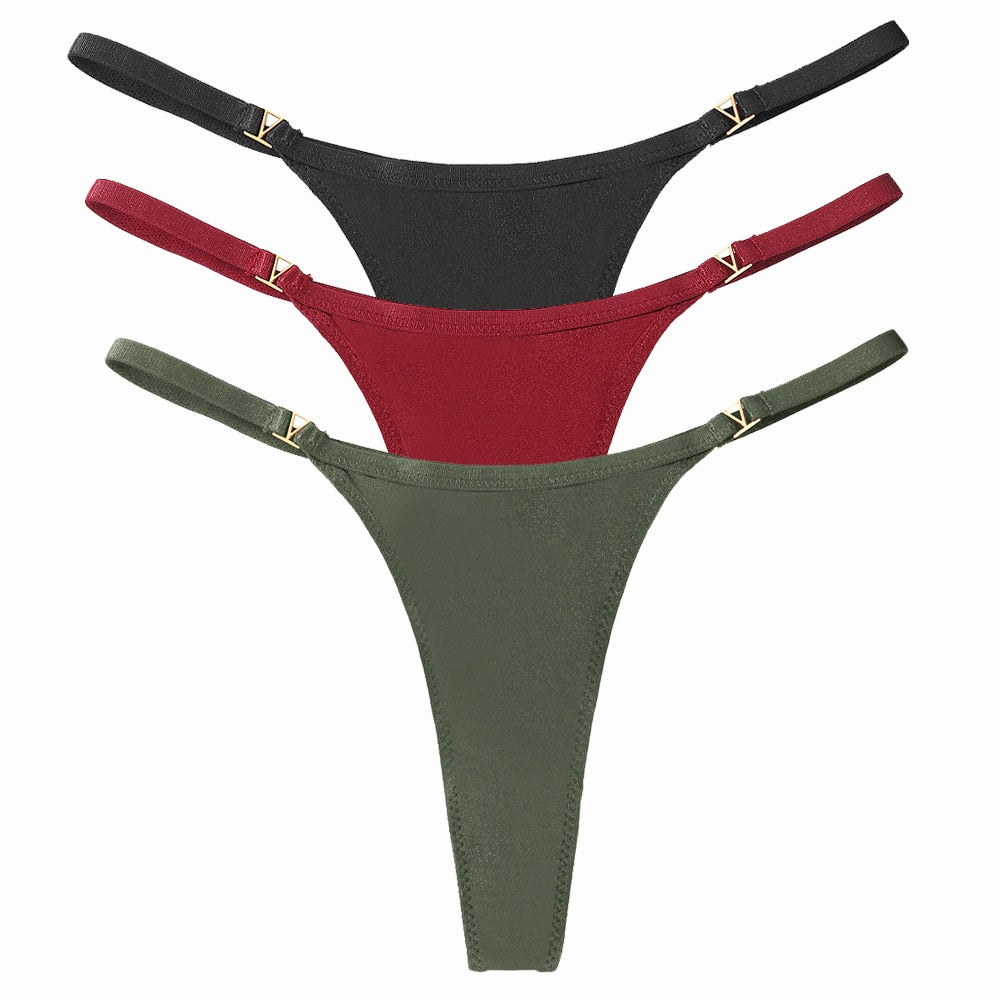 3 Pack Set Women's Panties Low Waist Cotton G-string Thong Panties Solid Colour Metal T-pants Panties Lingerie The Clothing Company Sydney