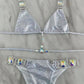 2 Piece Rhinestone Swimsuit Crystal Thong String Bikini Set Swimwear Beach Wear Bathing Suit