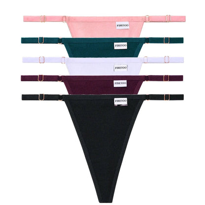 5 Pack Adjustable Women's Panties Cotton Panties Solid Low Waist Seamless Thongs Underpants Women Lingerie Set The Clothing Company Sydney