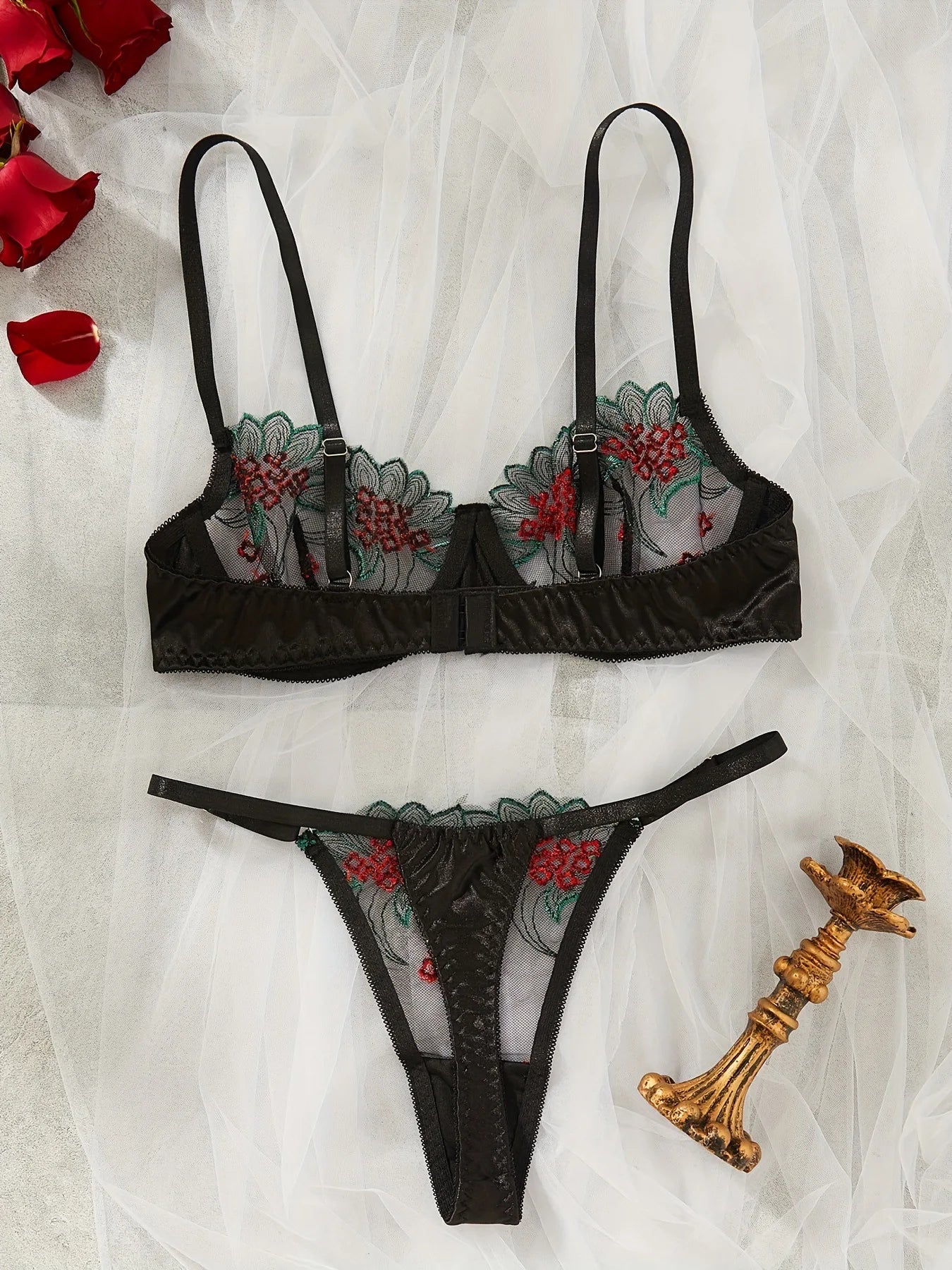 2 Piece Fancy Lingerie Floral Lace Bra Set Bilizna Luxury Well-Looking Underwear Fairy Fine Lace Exotic Set - The Clothing Company Sydney