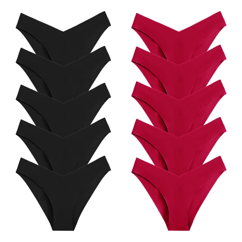 10 Pack Women's Seamless Panties V-Type Drop Waist Female Underwear Ice Silk Underpants Briefs The Clothing Company Sydney