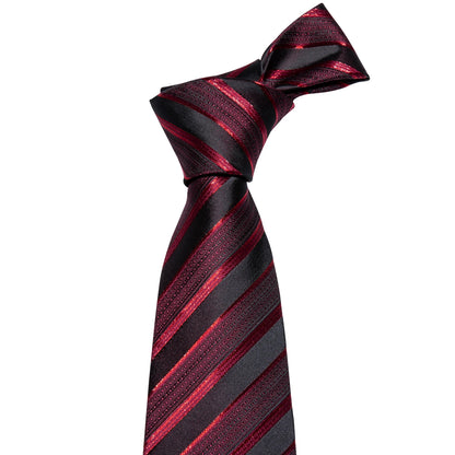 Men's Business Red Striped Silk Tie Hanky Cufflinks Wedding Party Casual Necktie Set - The Clothing Company Sydney
