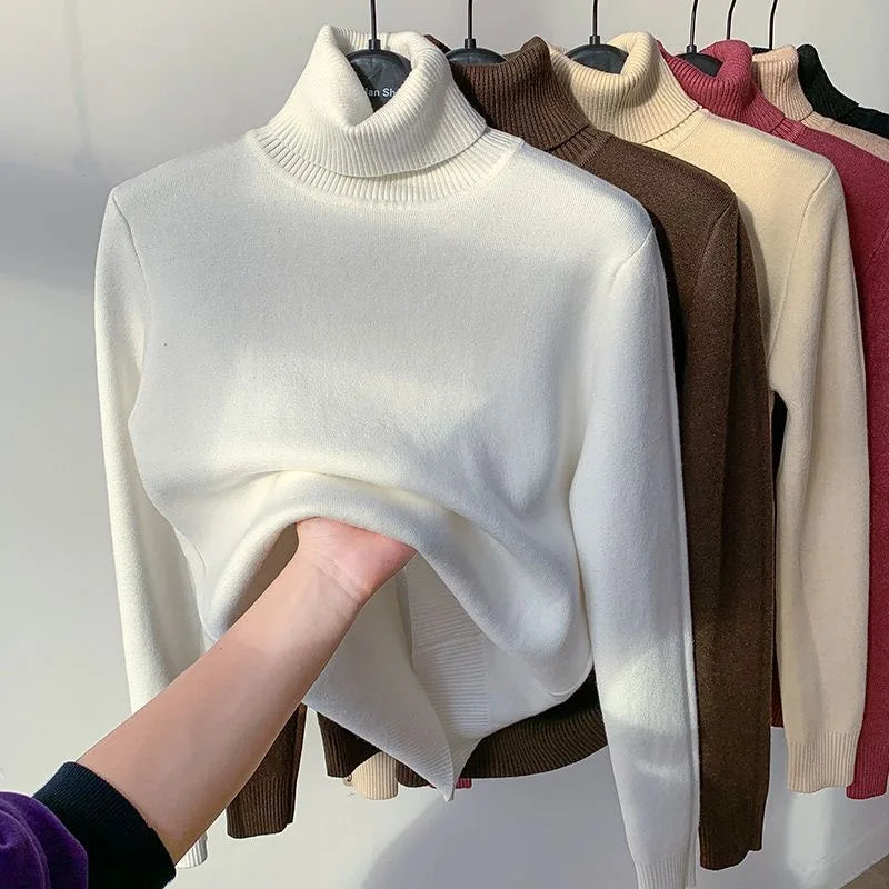 Ladies Turtleneck Winter Sweater Women Elegant Thick Velvet Lined Warm Knitted Pullover Slim Tops Jersey Knitwear Jumper The Clothing Company Sydney