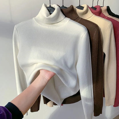 Ladies Turtleneck Winter Sweater Women Elegant Thick Velvet Lined Warm Knitted Pullover Slim Tops Jersey Knitwear Jumper The Clothing Company Sydney