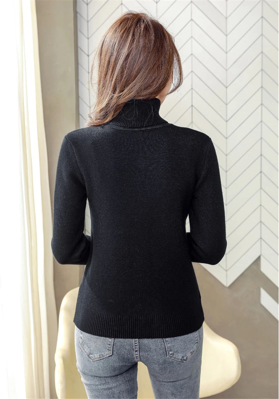 Ladies Turtleneck Winter Sweater Women Elegant Thick Velvet Lined Warm Knitted Pullover Slim Tops Jersey Knitwear Jumper The Clothing Company Sydney