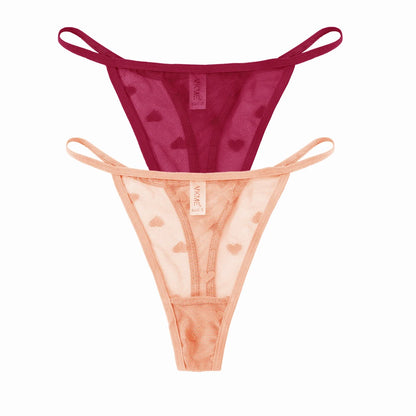 2 Piece Set Lace Sheer Thong Panties Women's Low Waist Seamless Lingerie Heart See Through Mesh Underpants Intimates Lingerie The Clothing Company Sydney
