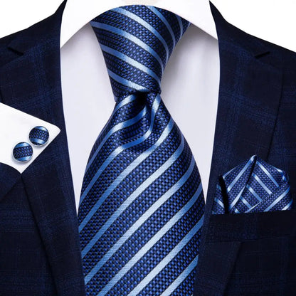 Blue Paisley Silk Tie Set – Necktie, Cufflinks & Hanky for Men The Clothing Company Sydney