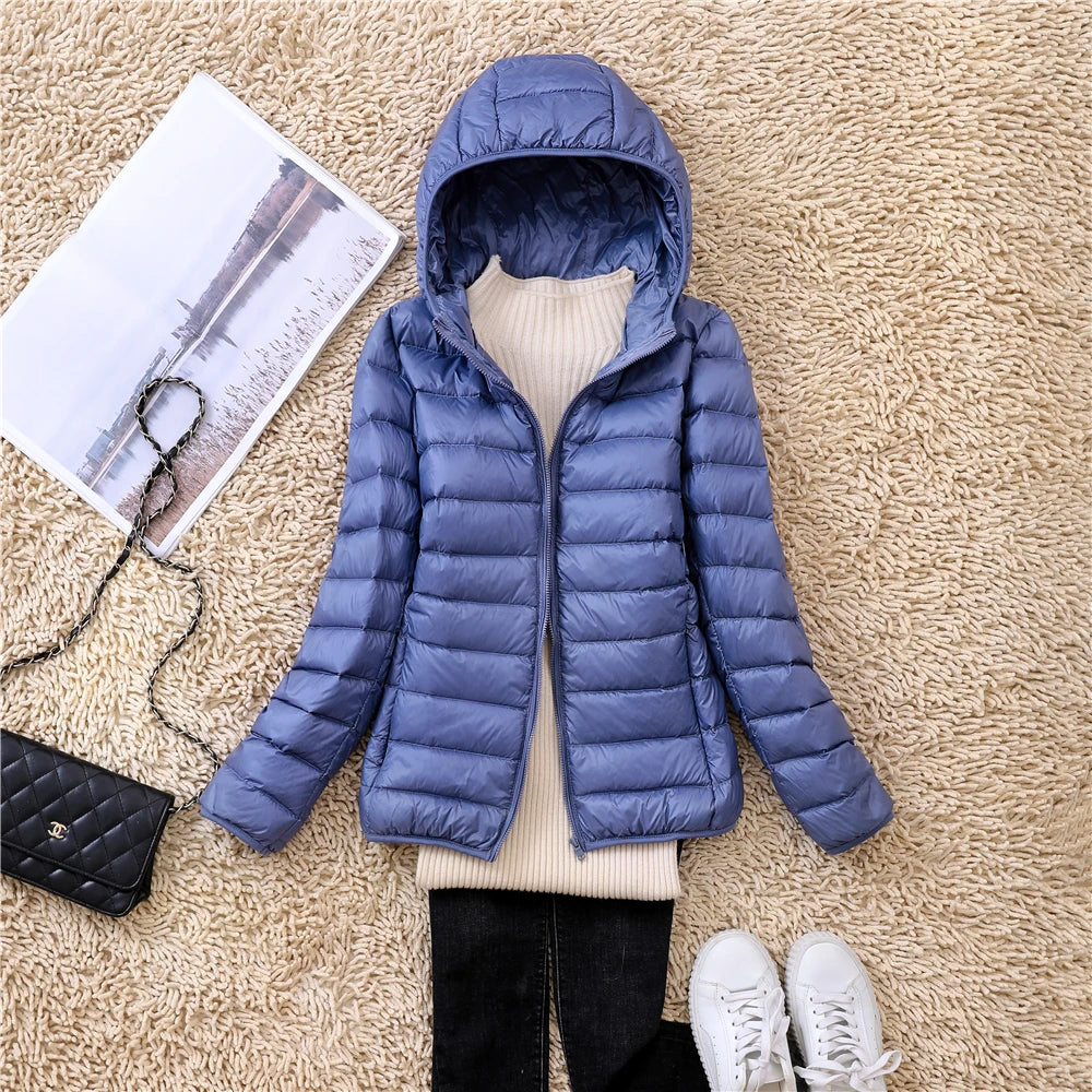 Women Puffer Jacket Plus Spring Autumn Female Ultra Lightweight Packable Hooded Down Coats - The Clothing Company Sydney