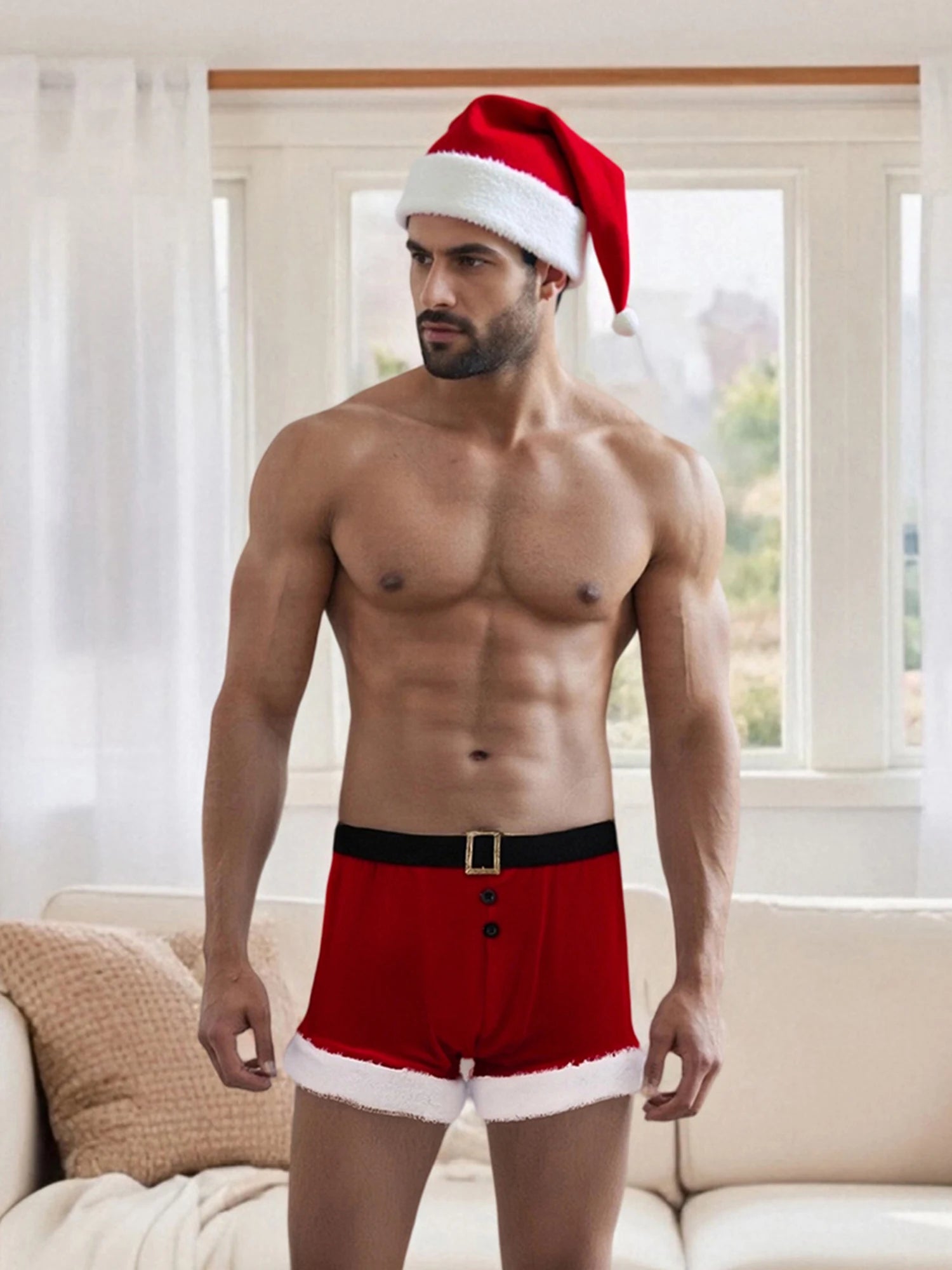 Men's Christmas Lingerie Set Red and White Boxer Briefs with Santa Hat Outfit Holiday Underwear The Clothing Company Sydney