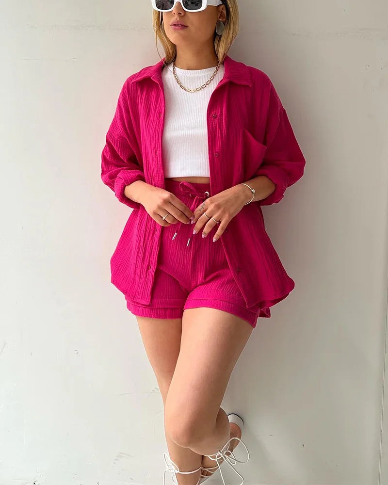 Summer Women's Suit Short Sets Outfits Suit Two Piece Button Up Matching Outfit Set - The Clothing Company Sydney