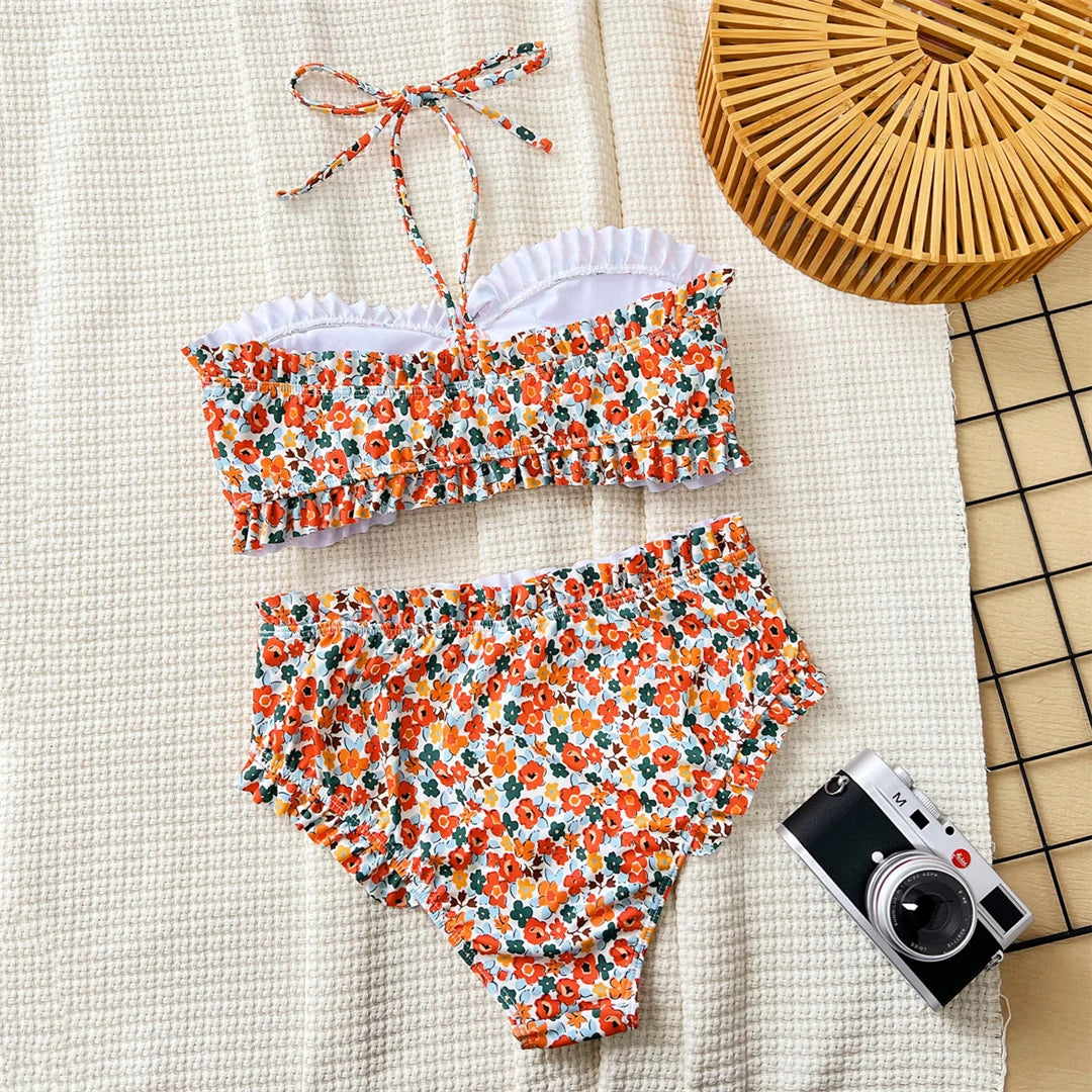 Floral Print Bandeau Swimsuit High Waist Bikini Women Swimwear Two-pieces Bikini set Bather Bathing Suit The Clothing Company Sydney