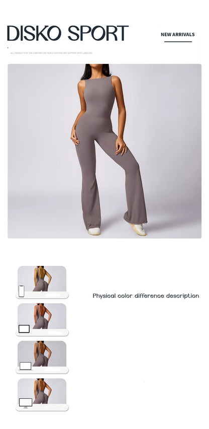 Women's V Back Jumpsuit Gym Set Sports Jumpsuit Training Yoga Suit Fitness Rompers Stretch Workout Bodysuits Sportswear - The Clothing Company Sydney