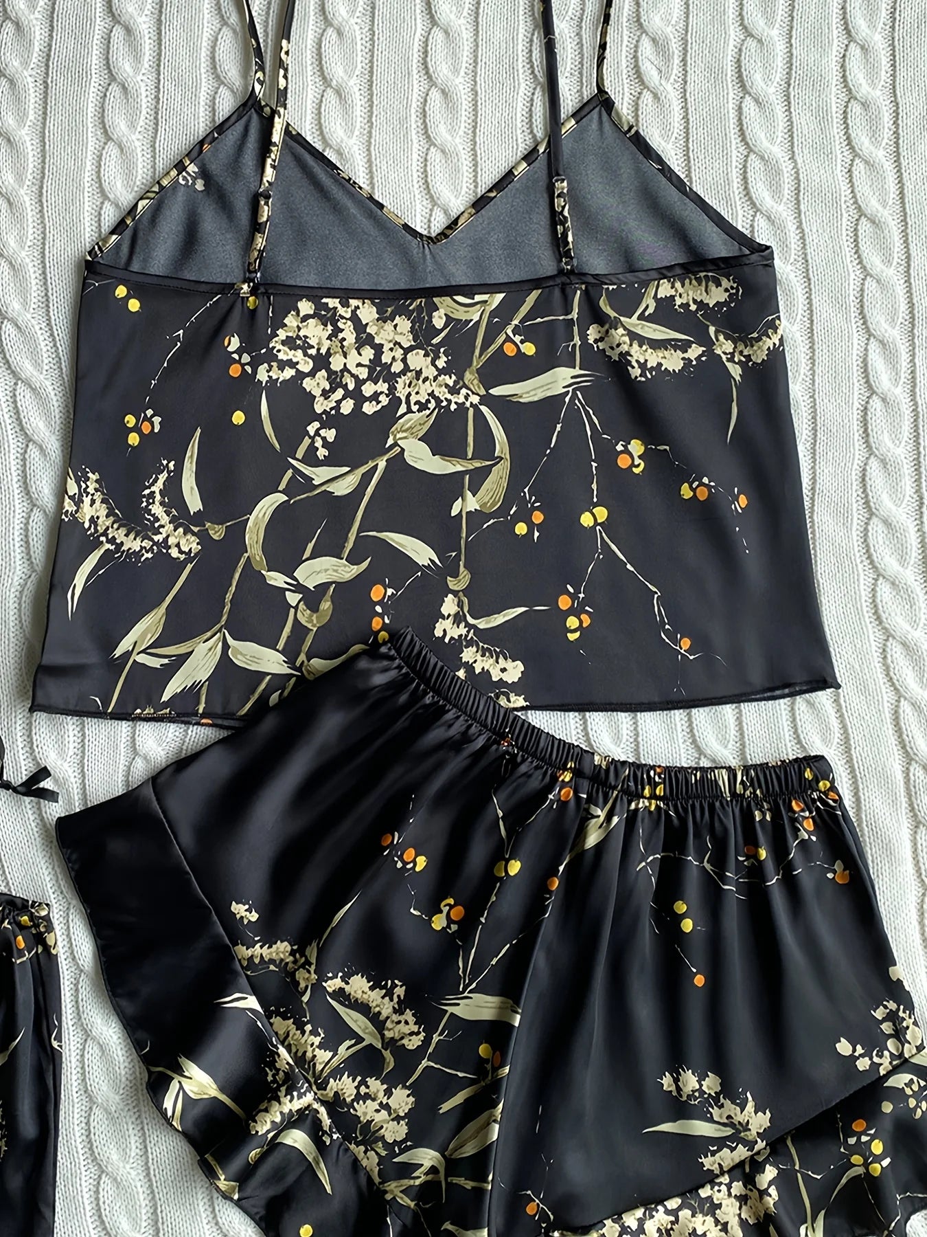 Women's Floral Cami Pyjama Set with Matching Bag – Ruffle Hem Shorts Sleepwear - The Clothing Company Sydney