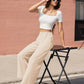 High Waisted Fashion Wide Leg Trousers Womens Loose Casual Lightweight Soft Button Closure 2 Pockets Pants The Clothing Company Sydney