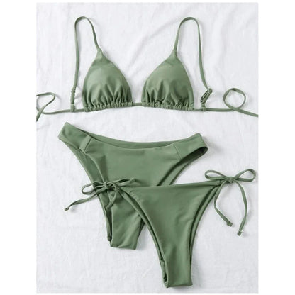 3 Piece Swimwear Women Lace Up Micro Bikini Set Solid Low Waist Swimsuit Beachwear Bathing Suit - The Clothing Company Sydney