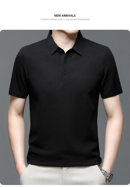 Summer Men's Lop-up Hollow Short-sleeved Polo Shirt Ice Silk Breathable Business Fashion T-Shirt Male Top The Clothing Company Sydney