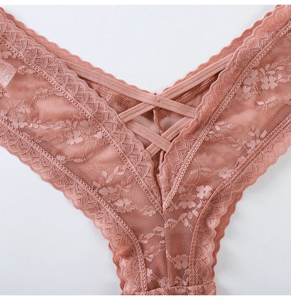 Women's Lace Underwear Low-Waist G String Hollow Out Cross Belt Thong Solid Comfortable LingeriePanties The Clothing Company Sydney