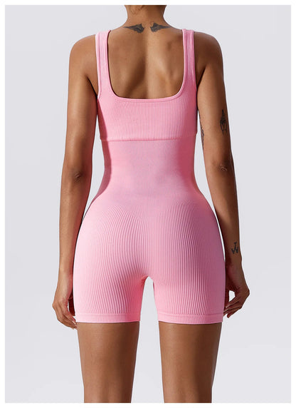 Women's Yoga Rompers One Piece Seamless Ribbed Jumpsuit Padded Sports Bra Romper Fashion Fitness Sportwear The Clothing Company Sydney