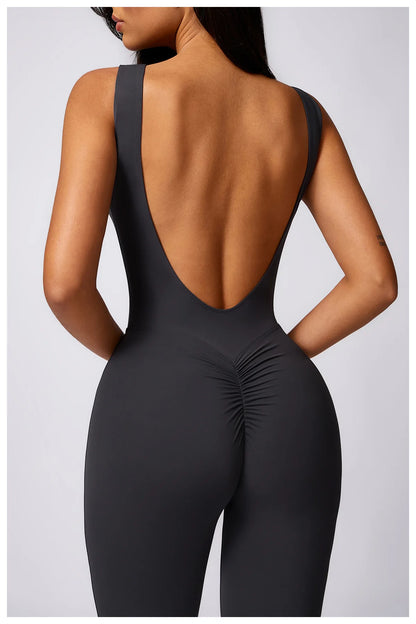 Women's V Back Jumpsuit Gym Set Sports Jumpsuit Training Yoga Suit Fitness Rompers Stretch Workout Bodysuits Sportswear - The Clothing Company Sydney