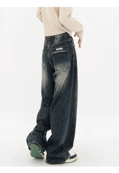 Women's Streetwear Retro High Waist Jeans Loose Wide Leg Denim Trousers Y2K Baggy Pants - The Clothing Company Sydney
