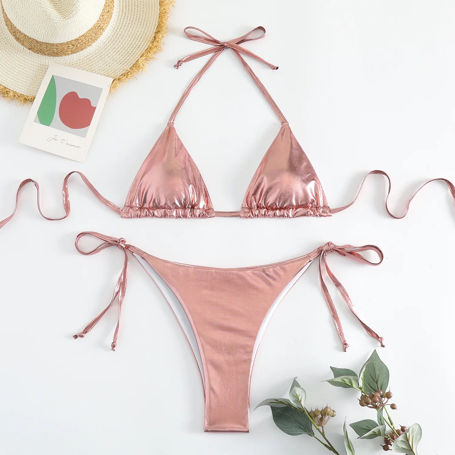 2 Piece Shiny Triangle Micro Thong Bikinis Sets Swimsuit Mini Swimwear Bathing Swiming Suits - The Clothing Company Sydney