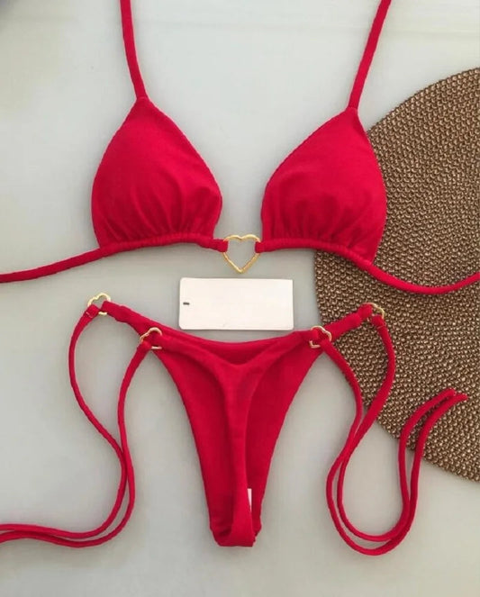 Halter Solid color Bikini Set Women's Swimsuit Two piece Triangle Thong Swimwear Bathing Suit The Clothing Company Sydney