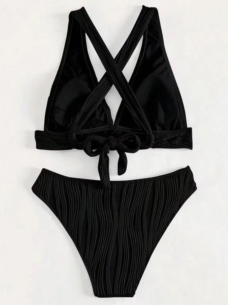 2 Piece Wrinkled Crinkled Bikini Swimwear Swimsuit Two-pieces Bikini Set High Cut Bathing Suit Swim Beach Wear The Clothing Company Sydney