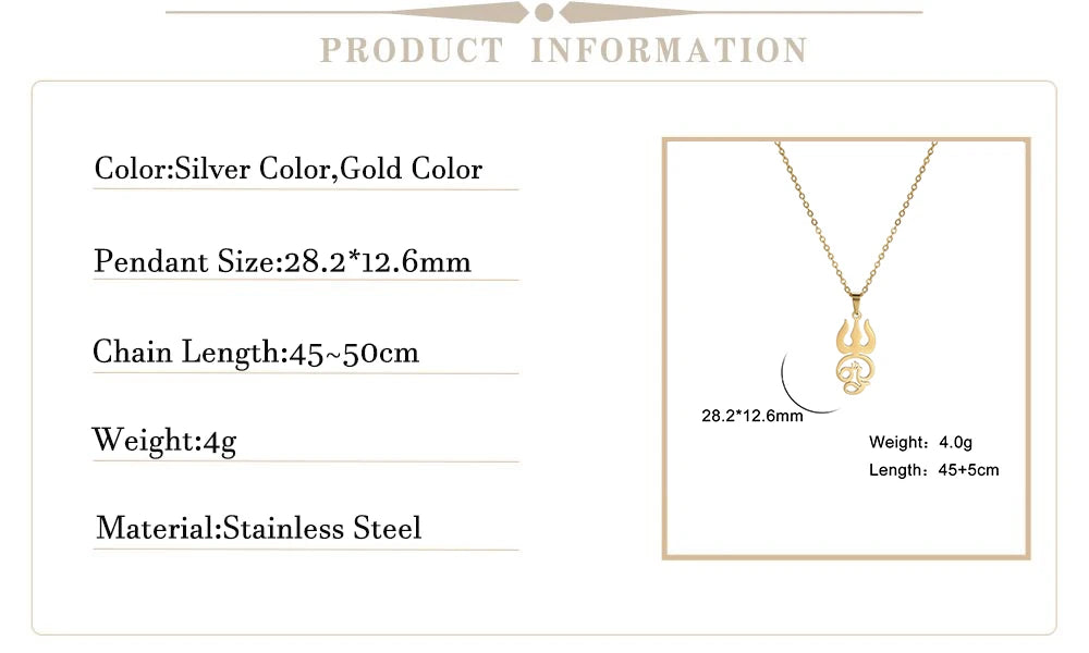 Tamil Om Symbol Pendant Necklace Stainless Steel Vintage Trident Yoga Shiva Symbol Necklaces Amulet Jewellery Gifts The Clothing Company Sydney