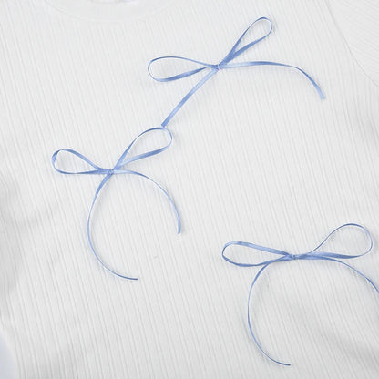 Sweet Bow Knit Spring Top Long Sleeve Pink Bow Women's T Shirts Clothes Basic Outfits - The Clothing Company Sydney