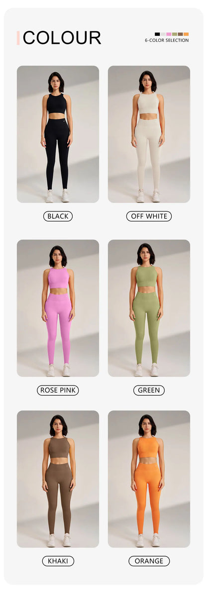 Yoga Matching Outfit Set Women's High Waist Leggings and Top Two Piece Seamless Fitness Exercise Fitness Workout Activewear - The Clothing Company Sydney