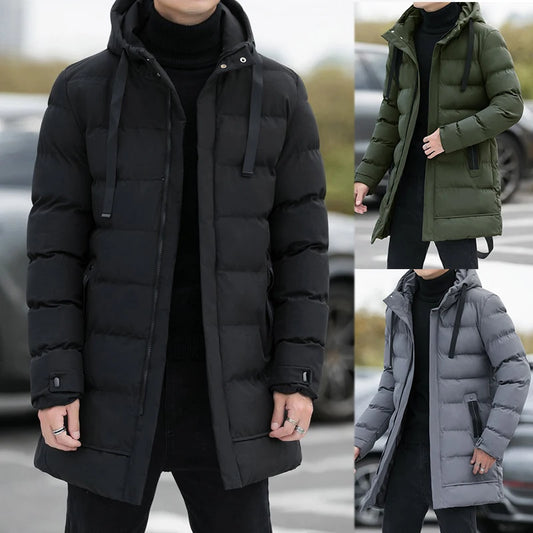 Men's Winter Warm Long Outwear Hooded Thicken Mid-length Hooded Warm Coat Puffer Jacket Fashion Parka Overcoat - The Clothing Company Sydney