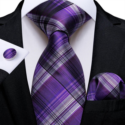 Plaid Print Men's Tie Set 8cm Width Neck Tie Handkerchief Cufflinks Business Wedding Tie Gift Set The Clothing Company Sydney