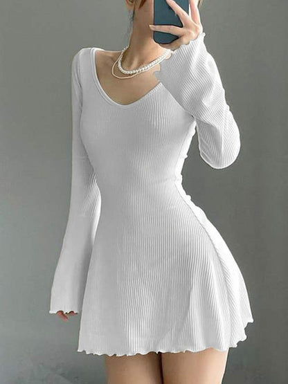 Casual Frill Long Sleeve Black Female Dress Slim Spring Autumn Mini Dresses Basic Fashion Elegant Outfit The Clothing Company Sydney