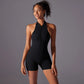 Hollow Backless Sport Jumpsuit Short Woman One Piece Gym Outfit Sleeveless Zipper Fitness Overalls Yoga Romper