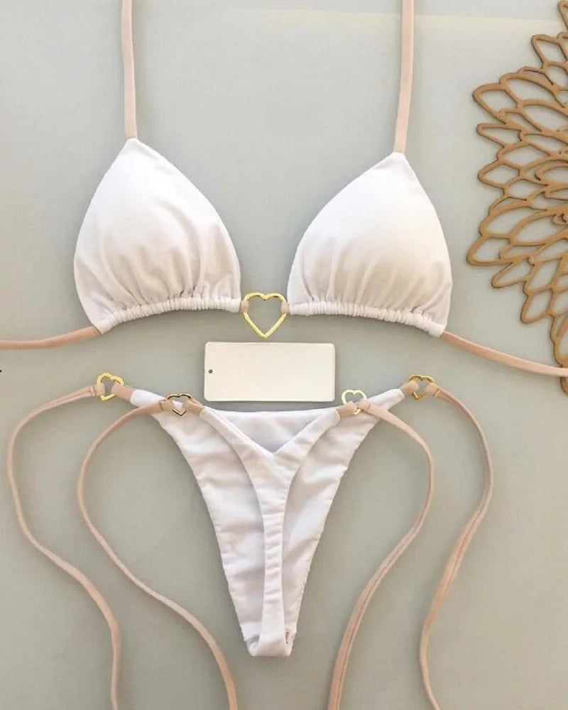 Halter Solid color Bikini Set Women's Swimsuit Two piece Triangle Thong Swimwear Bathing Suit The Clothing Company Sydney